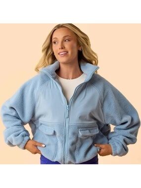 Blogilates Women’s Bonfire Fleece Jacket - Light Blue Size Medium NWT